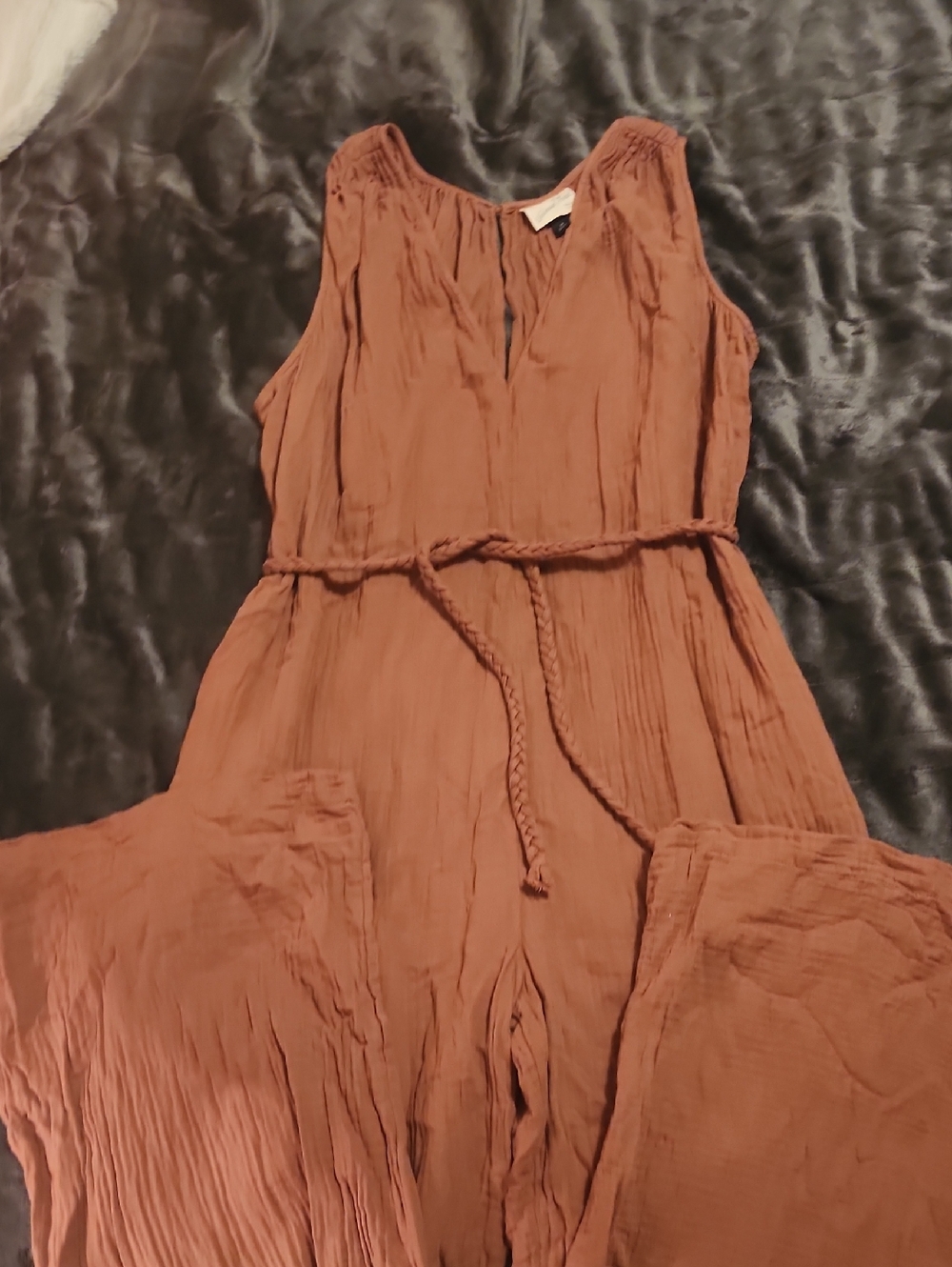 Universal Thread Rust Brown Sleeveless Wide-Leg Jumpsuit with Braided Waist